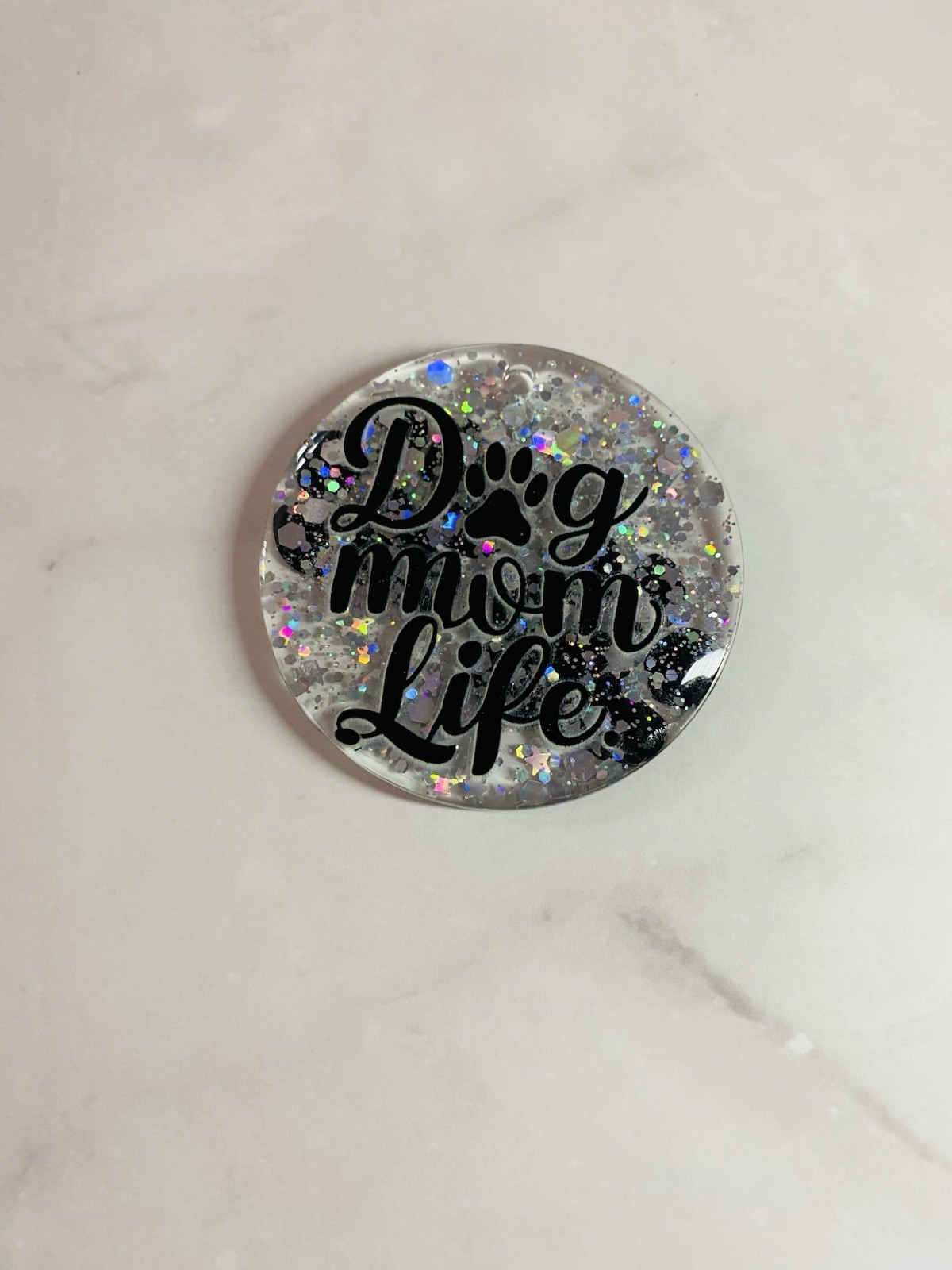 Personalized Pet Name Paw Print Resin Keychain – Custom Glitter Dog Cat Charm