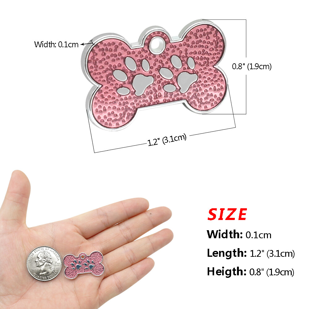 20pcs/lot Glitter Bone Shape Dog Tags Pet ID Collar No Engraving Tags Blank Disc