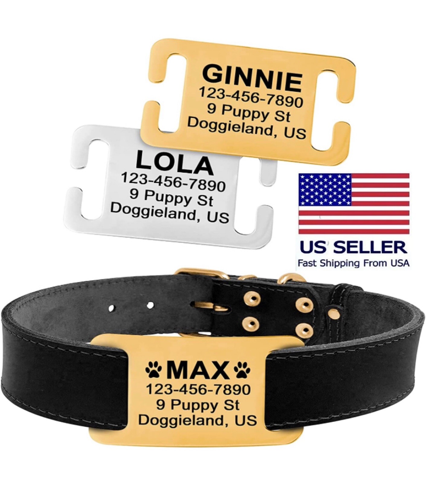 Personalized Slide on dog Engraved martingale gold Dog id Tags Custom