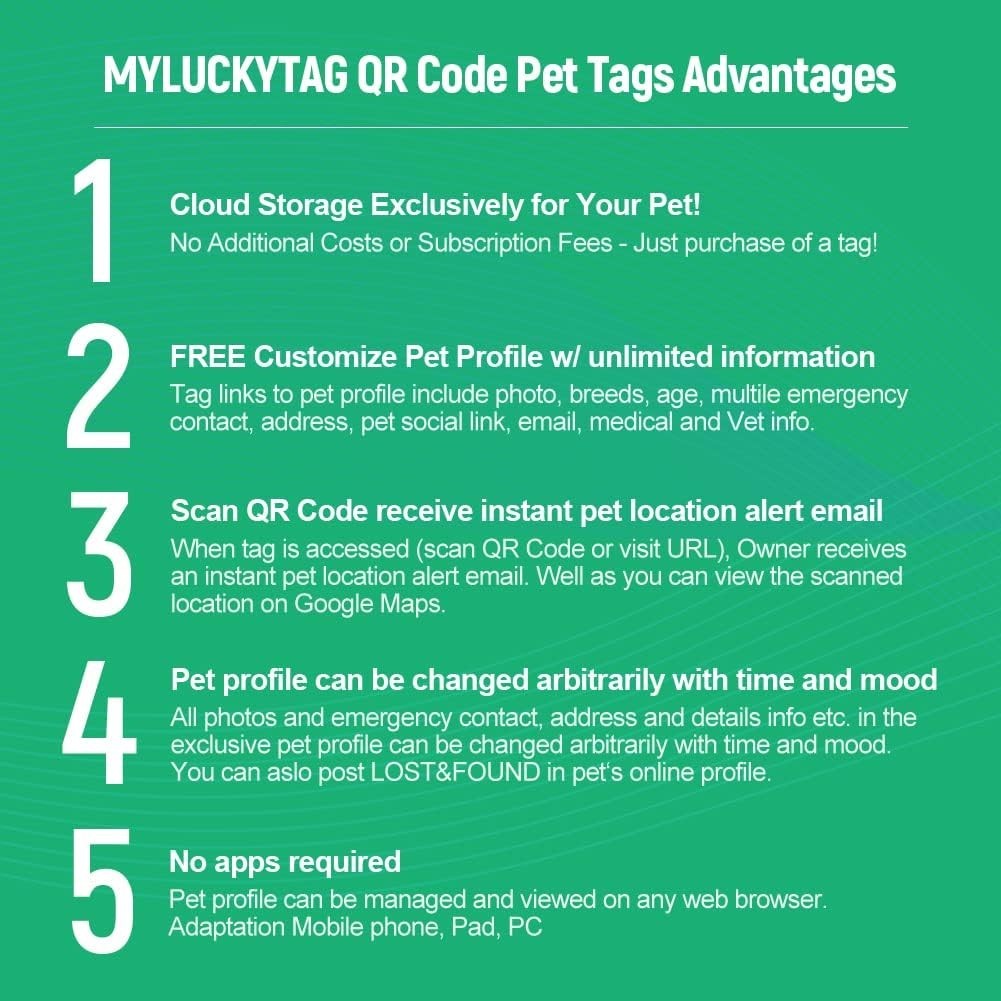 MYLUCKYTAG QR Code Stainless Steel Dog ID Tag, Dog Collar Tag with Engraved P