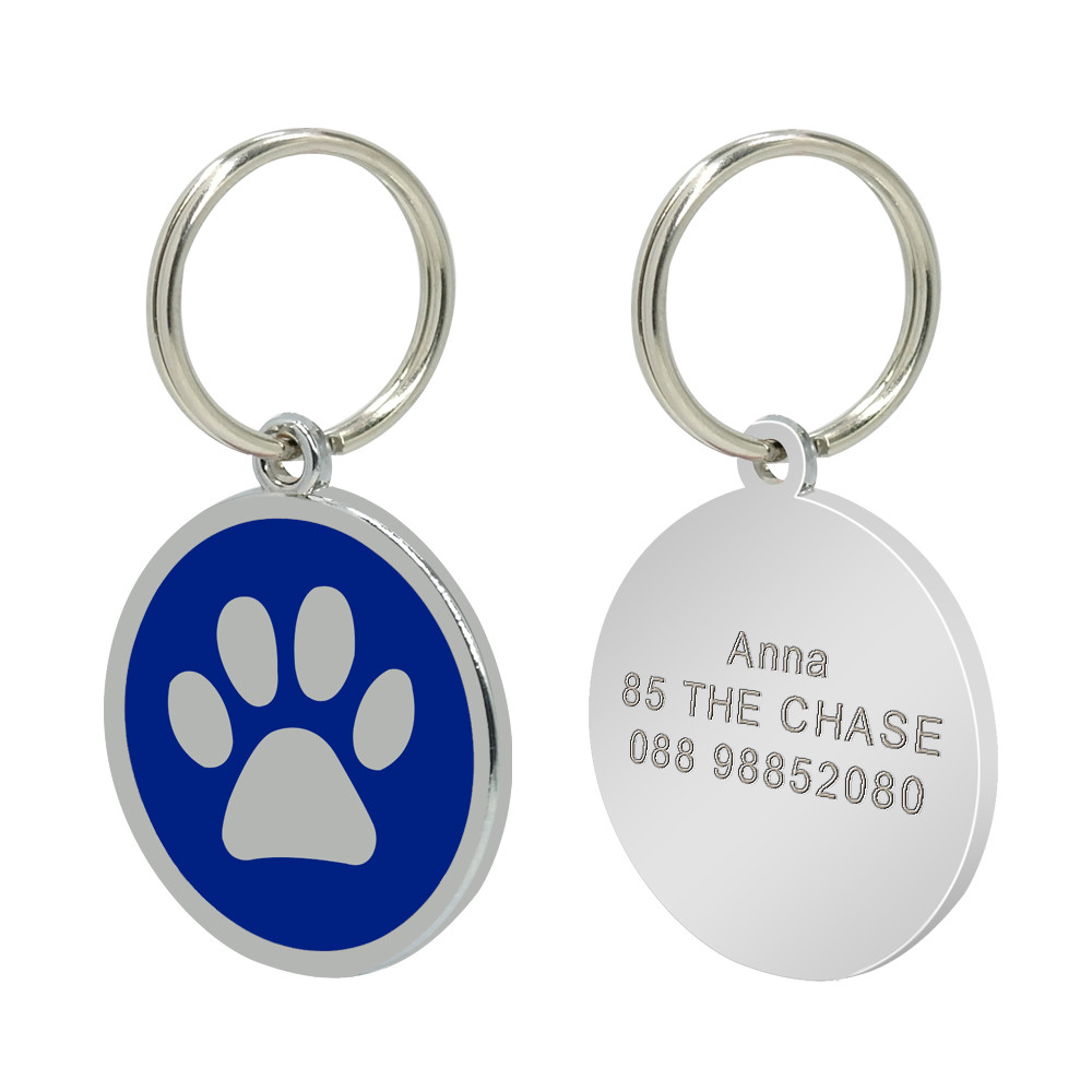 Paw Print Personalized Dog Tag Custom Name ID Collar Tag Engraved Free Clicker