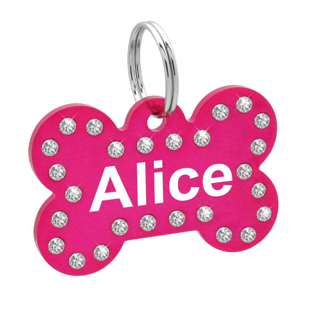 20/100pcs 40mm Personalized Dog Tags Glitter Rhinestone Bulk Bone Pet Name Discs