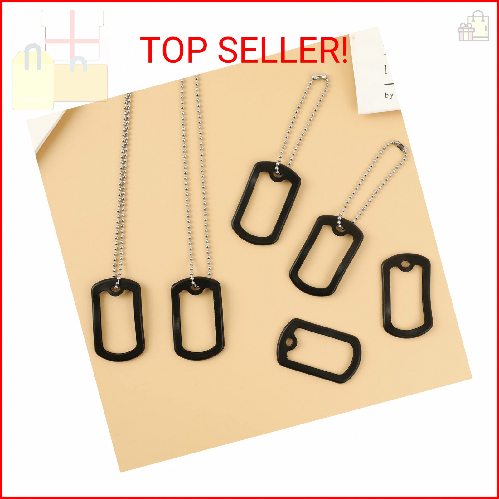 10 Pack Dog Tag Silencers, Black Engraved Tag Silicone Case with 4 Chains Army D