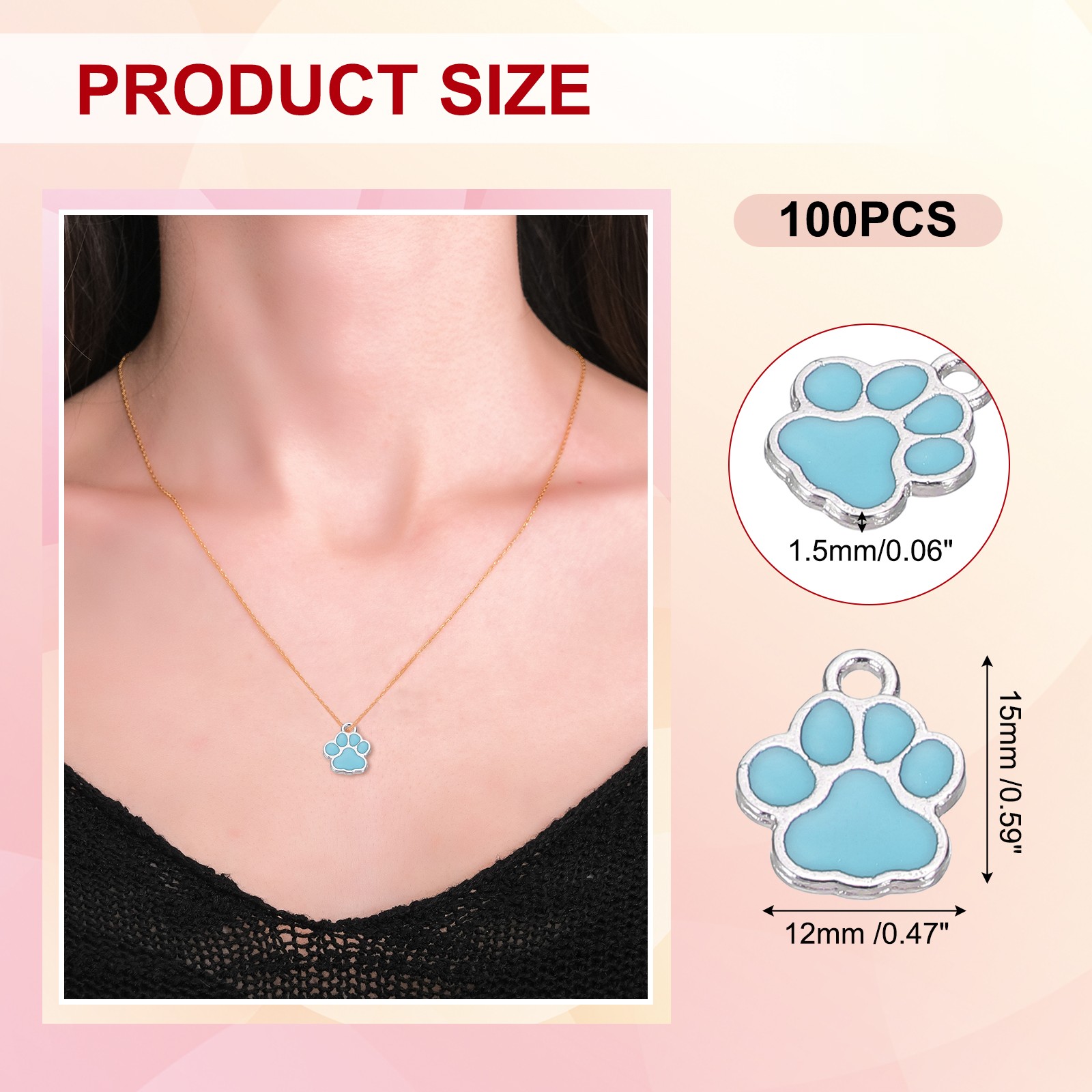 Enamel Paw Print Charm, 100Pcs Alloy Enamel Pendants , Lake Blue/silver
