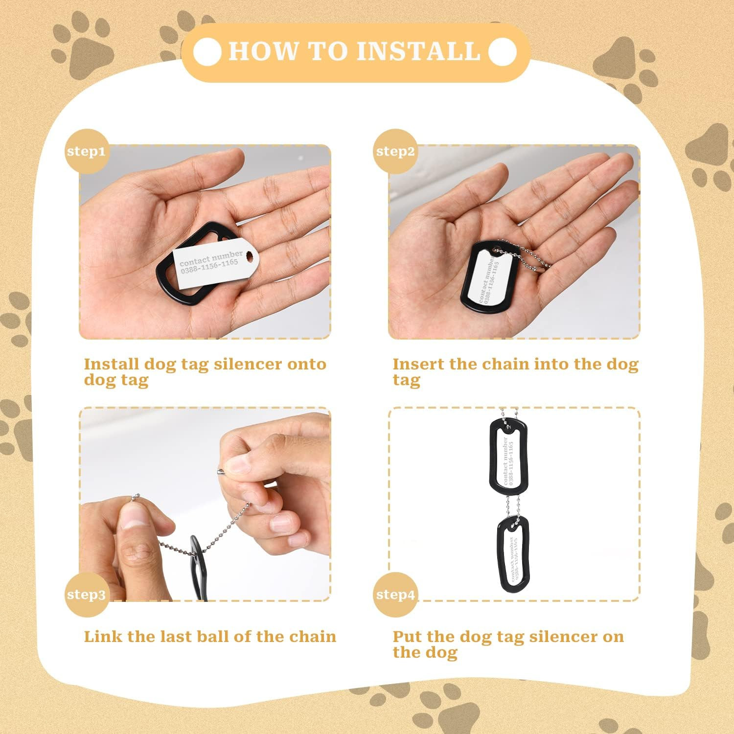 10 Pack Dog Tag Silencers Engraved Dog Tag Silicone Case with 4 Chains Black A
