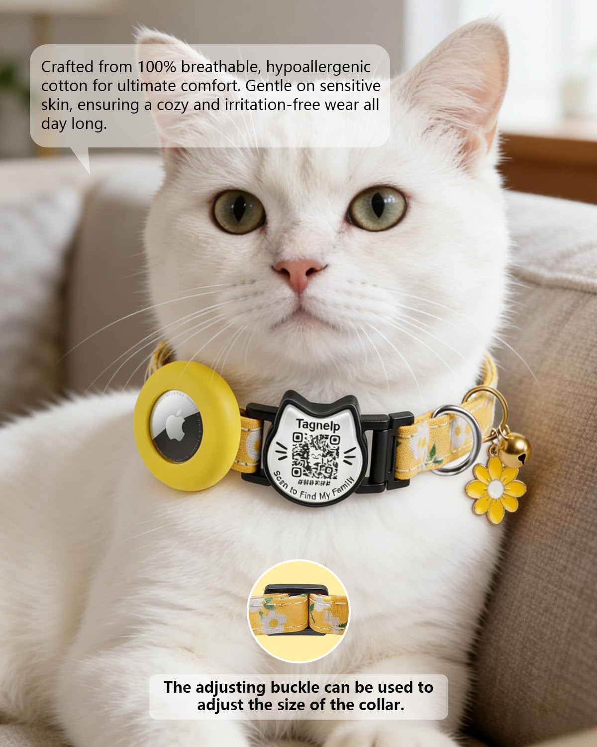 Breakaway Cat Collar with QR Code ID & AirTag Holder, Adjustable Cotton Kitte…