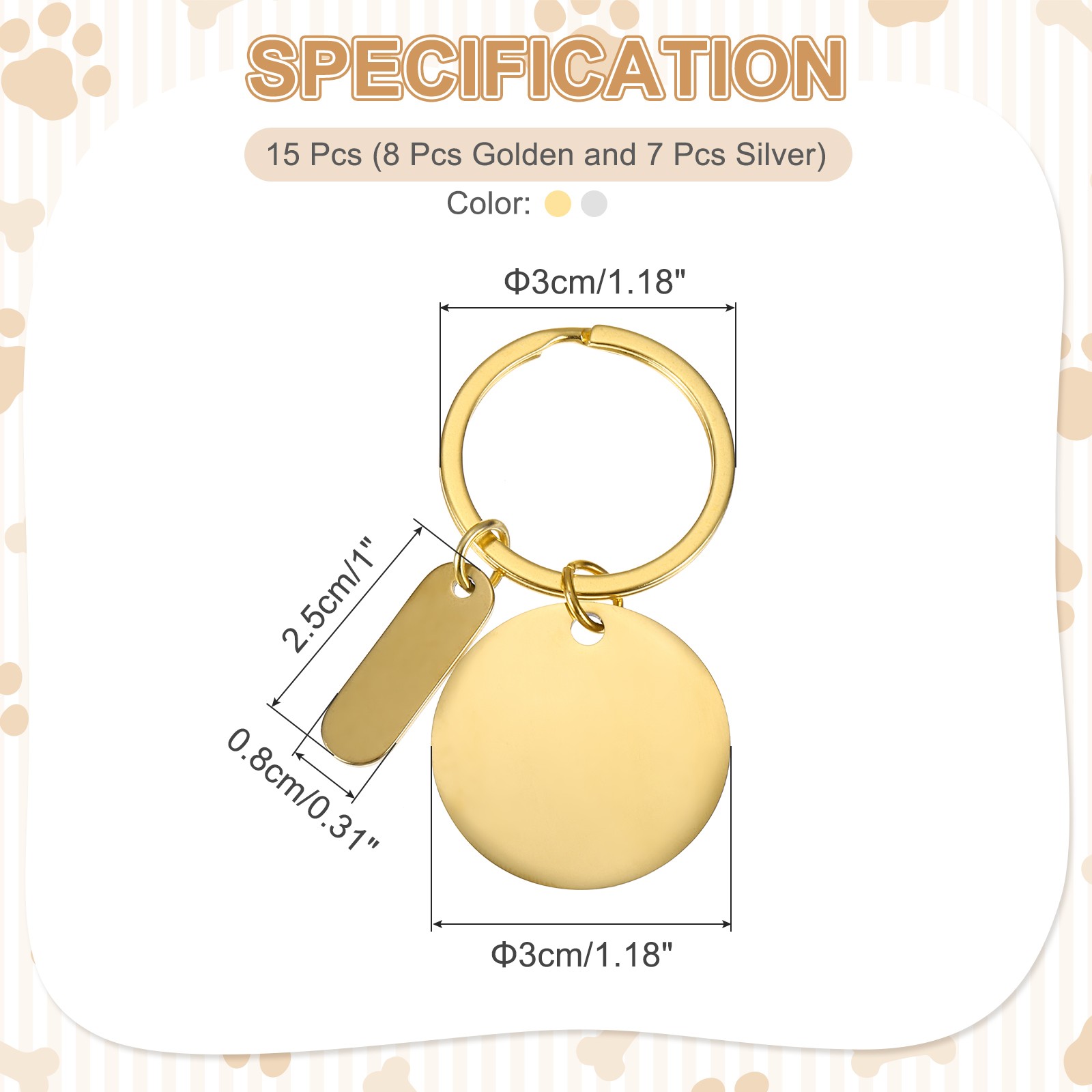 15Pcs Metal Engraving Keychain Blanks, Gold Tone/Silver Tone(Round)