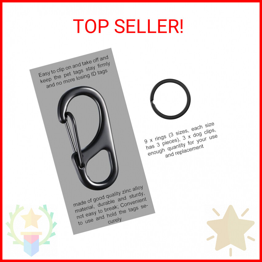12 Pieces Dog Tag Clips Pet Tag Rings ID Holder for Dogs and Cats, 3 Sizes