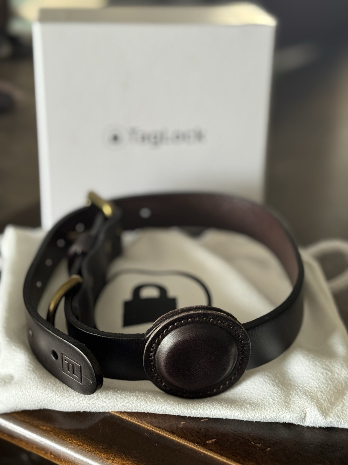 Premium Genuine Leather Dog Collar w/ Secure AirTag Holder – GPS Track Your Pet!