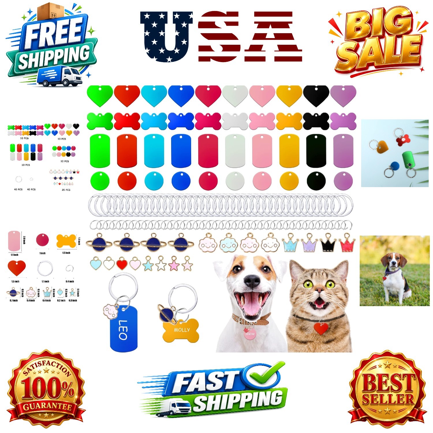 140pcs Pet ID Tag Set with 40pcs Colourful Blank Dog Tags Double Sided Alumin…