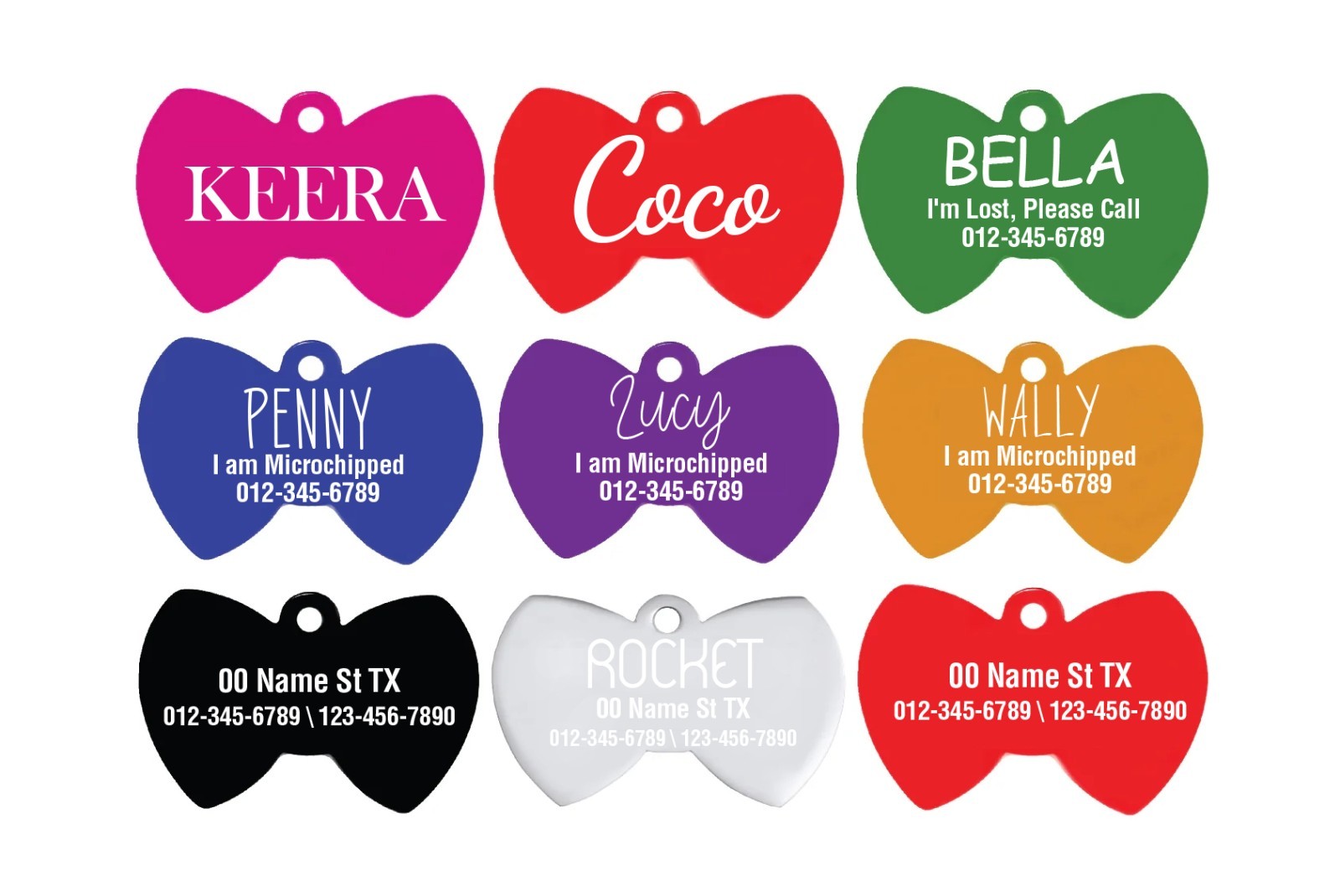 Custom Bow Tie Aluminum Tag Engraved Placa Perro Gato 10 Colors 2 Sizes USA