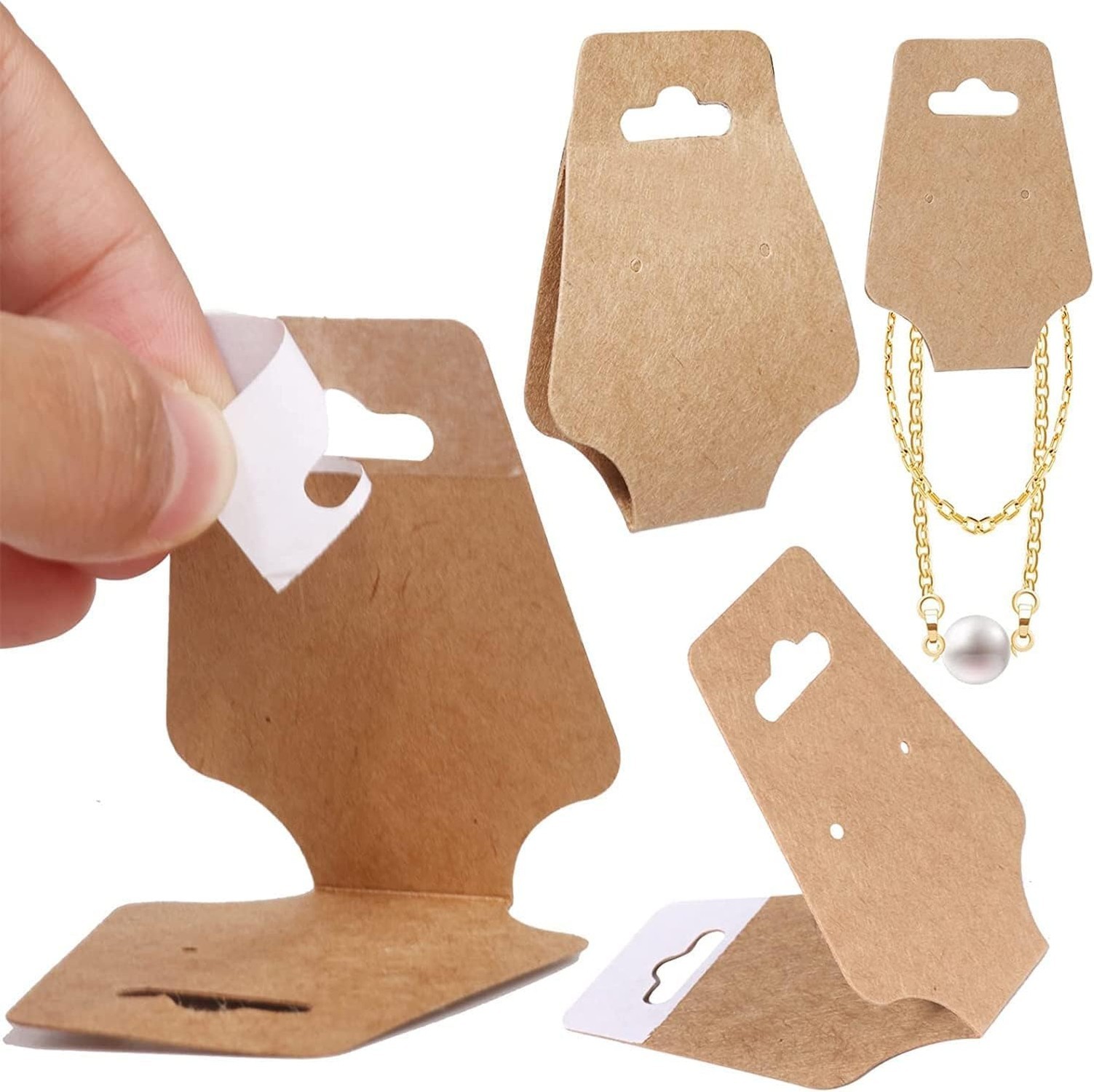 Jewelry Display Cards 200 Pcs Self Adhesive Kraft Paper Cards, Necklace Brace…