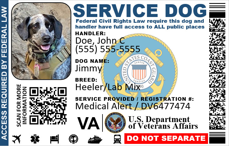 MILITARY VETERAN SERVICE DOG ID DUAL SIDES PHYSICAL & DIGITAL