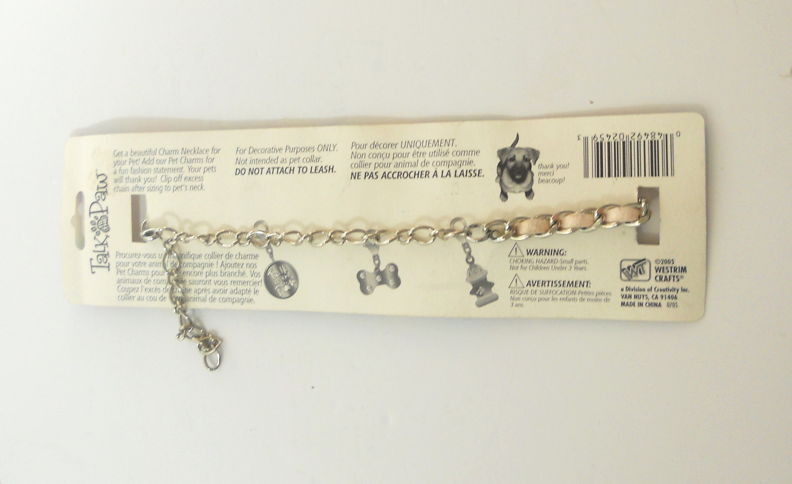 Talk to the Paw Dog Charm Necklace Silver Tone Pink Suede 10 – 18 inches New
