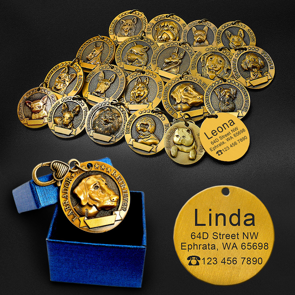 3D Brass Personalized Relief Copper Dog Tag Custom Engraved Pet ID Name Tags