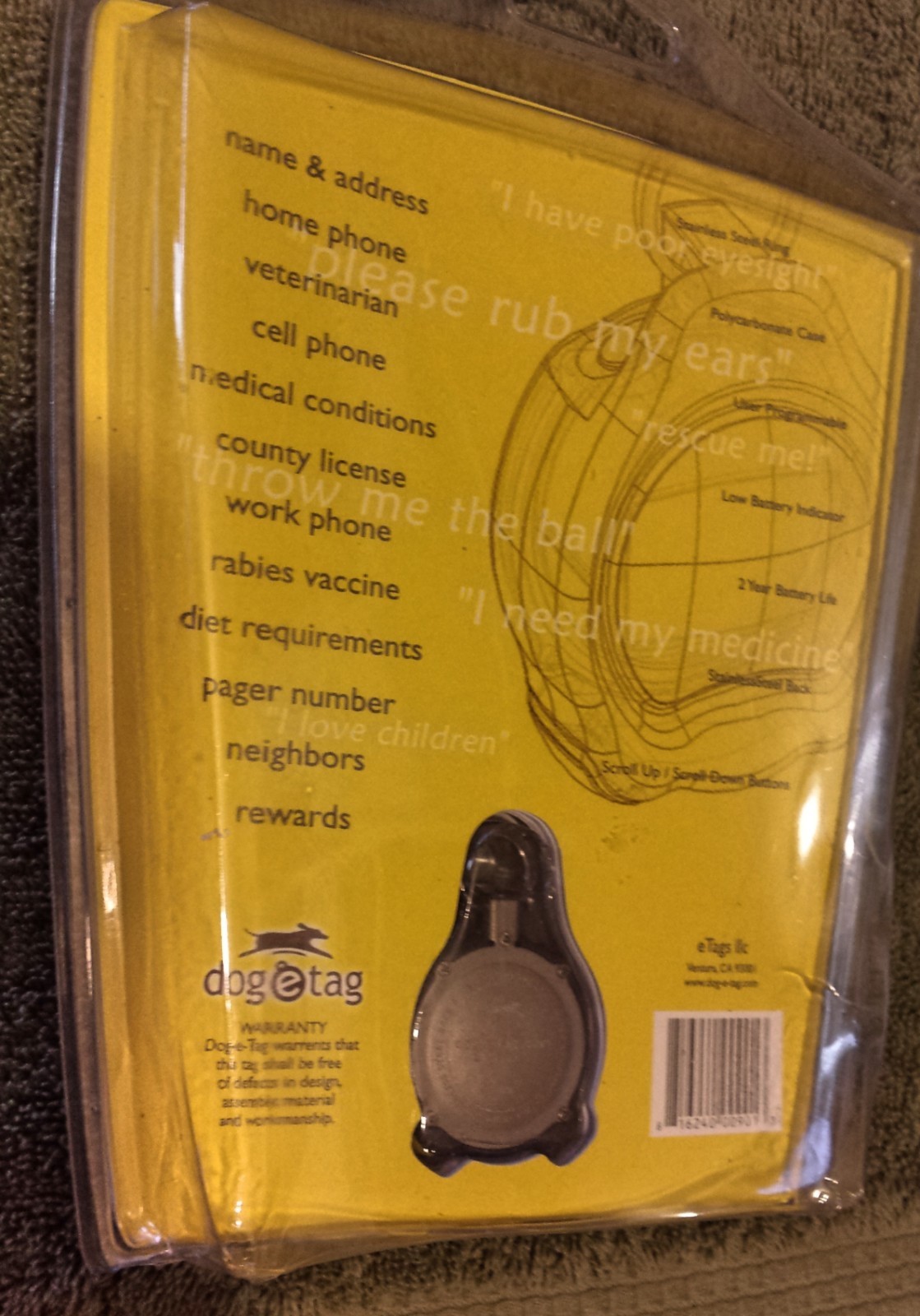 Dogetag Dog-e-Tag Digital Dog Tag ID, Black