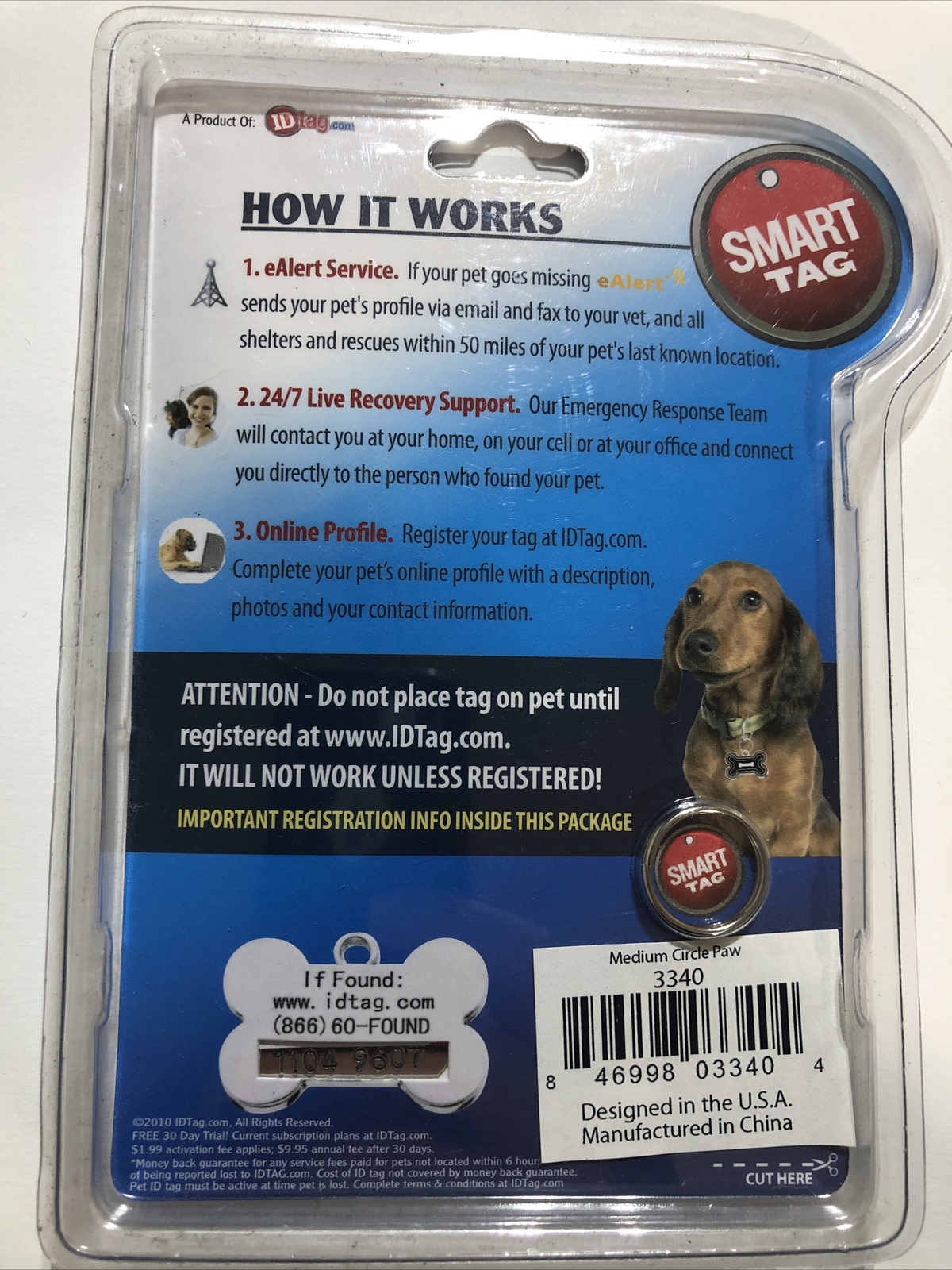 NEW SMART TAG PET ID-FIND LOST PETS FAST Size Medium : New Free Shipping C1