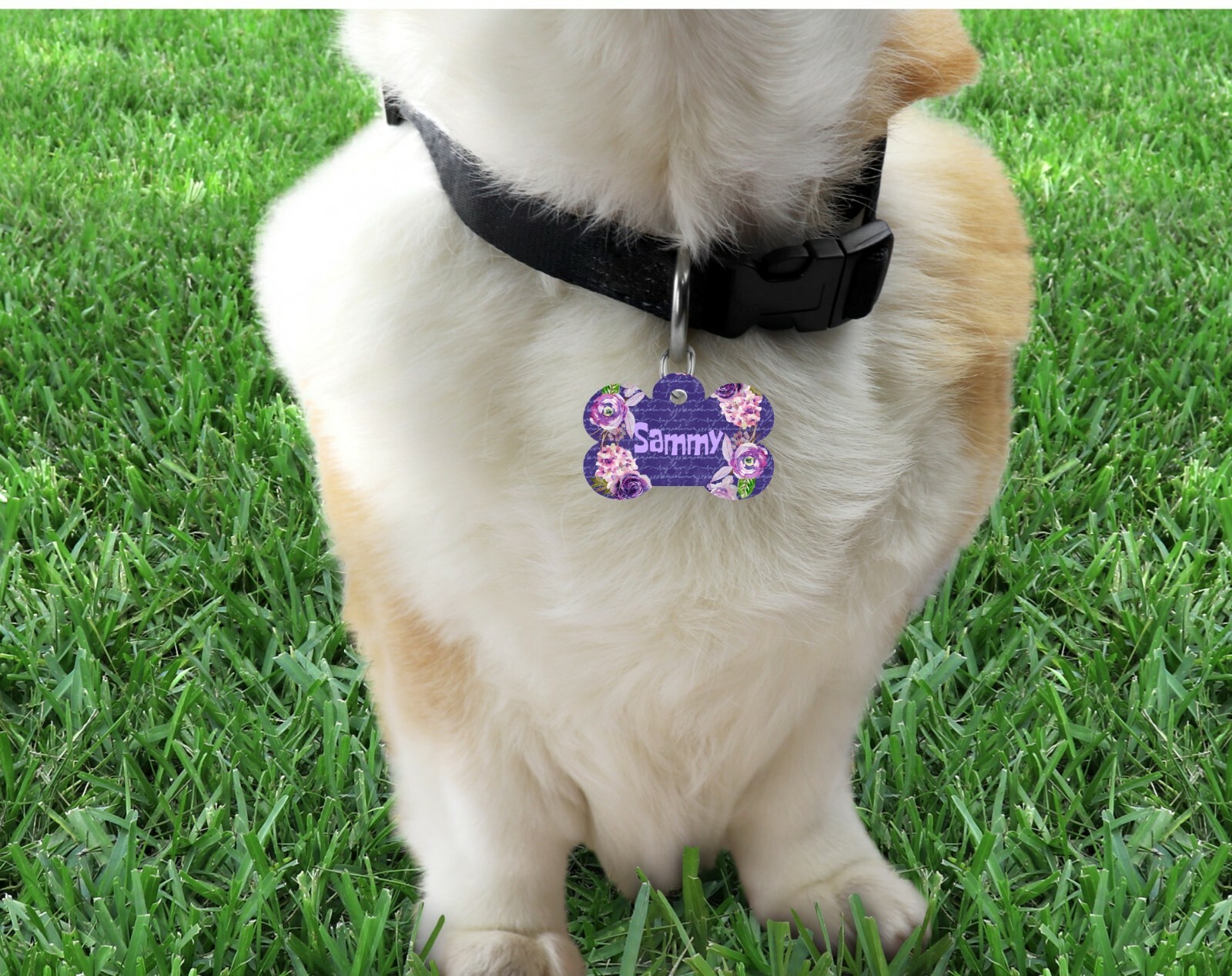 Pet ID Tag Floral Personalized Custom Double Sided Pet Tag w/name & number