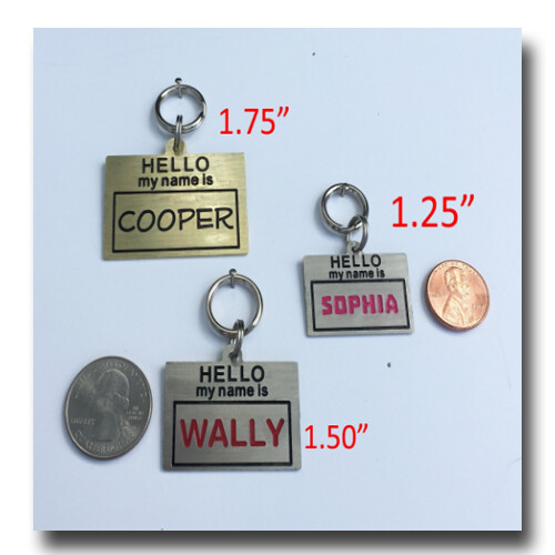 “Hello My Name Is” Pet ID Dog Name Tag Free Engraving Brass Copper Nickel Silver