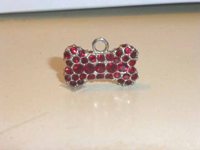 Red Crystal “Puffed” Bone Shaped Charm, Double-Sided, July Birthday, New!