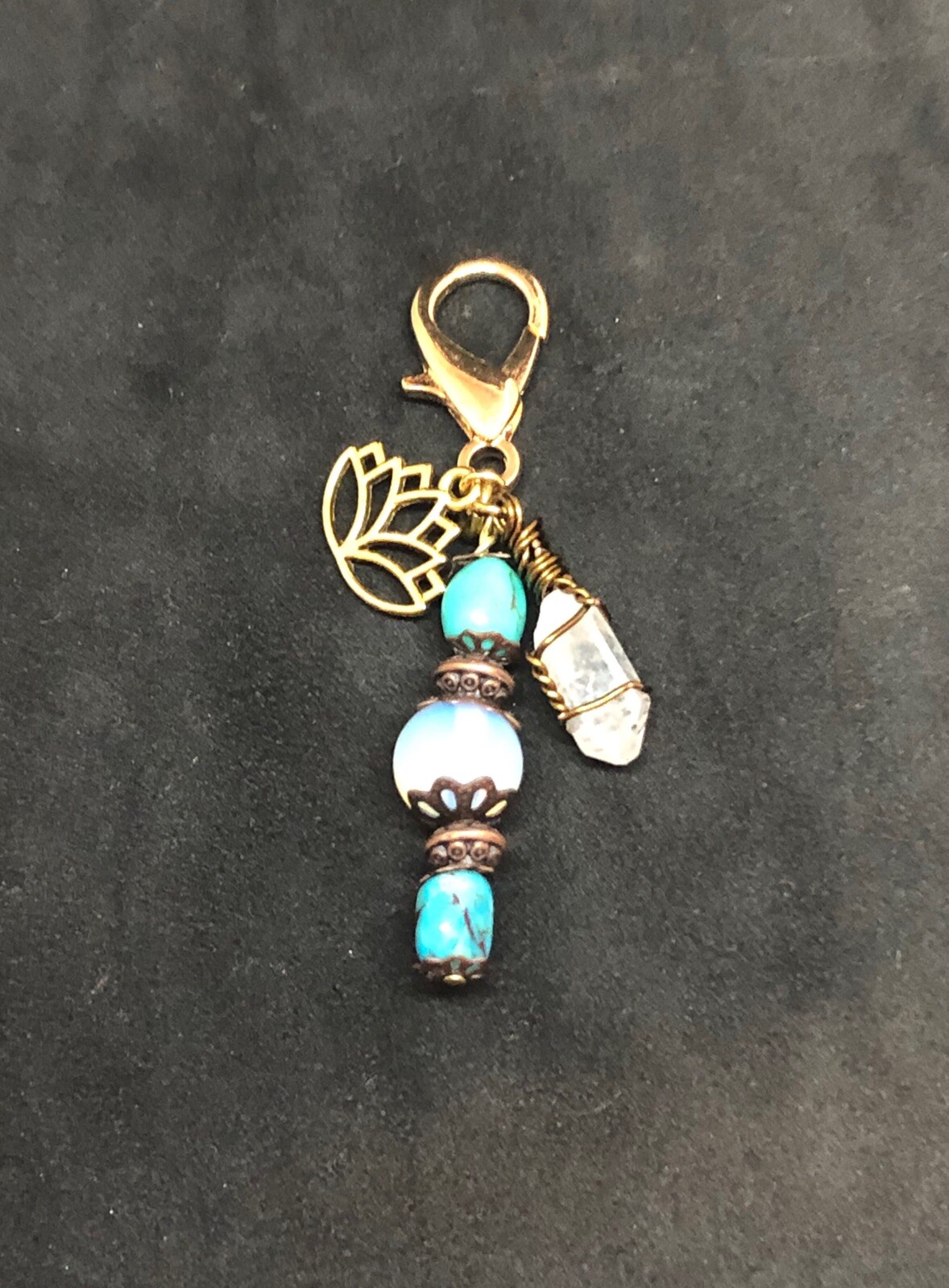 Moonstone & Turquoise Crystal Pet Charm, Collar Charm, Lotus Flower Pet Charm