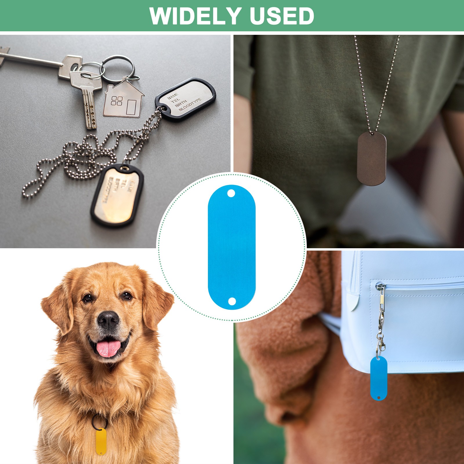 25-Pack 2″ x 0.75″ x 0.04″( L x W x T ) Blank Dog Tags [Lake Blue, 2 Holes]