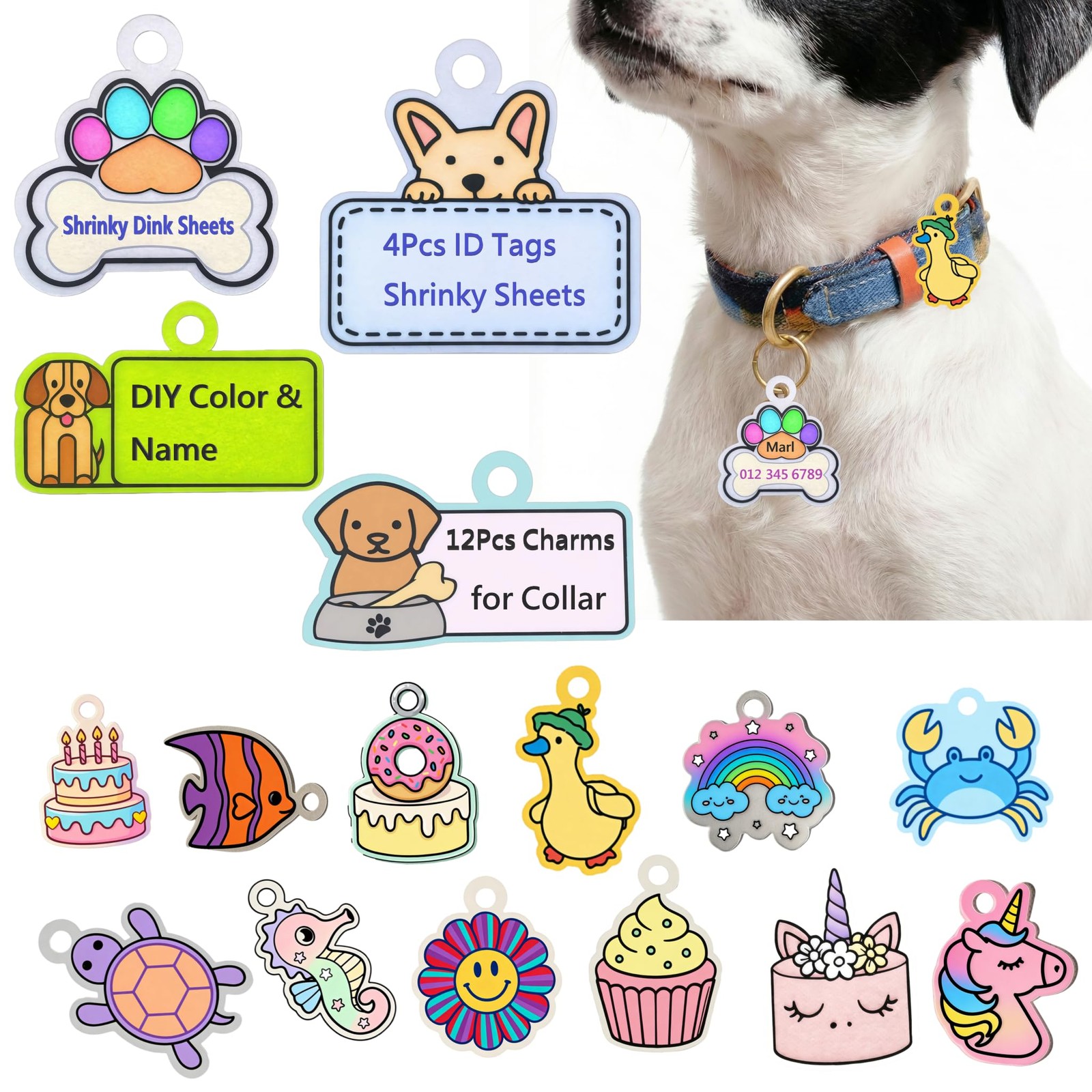 37Pcs Shrinky Dink Sheets Kits for Dog ID Tags, 4 Plastic White