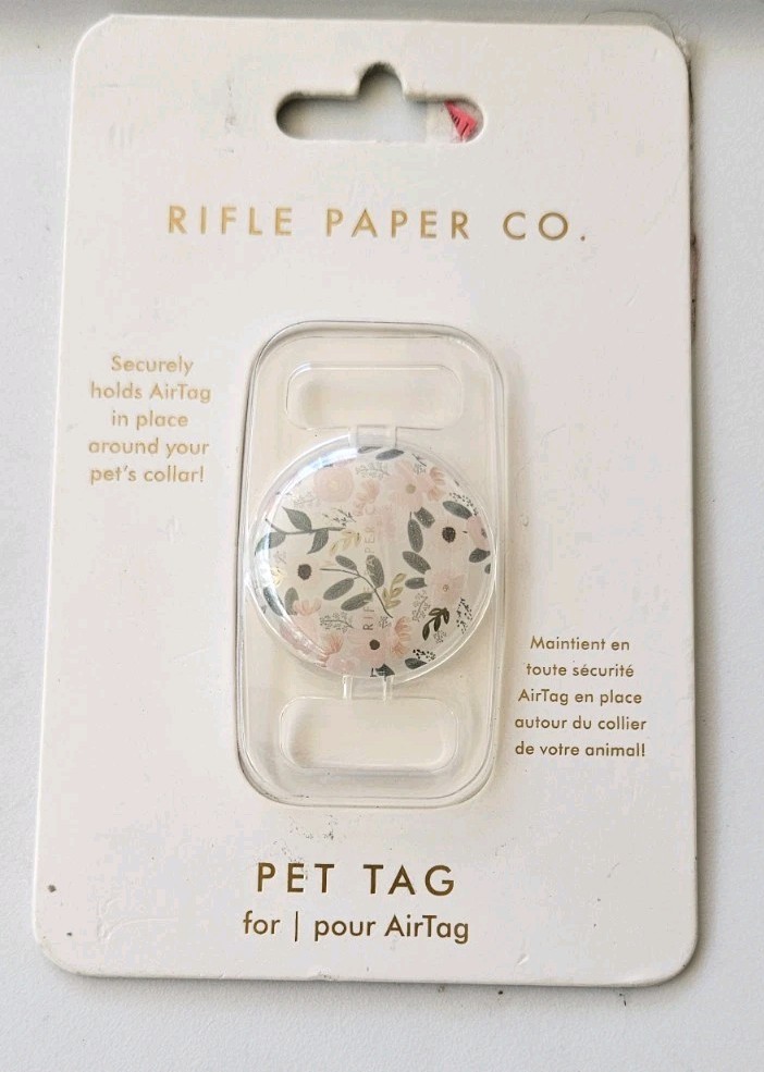 Rifle Paper Co Pet Tag For AirTag Floral White Pink New