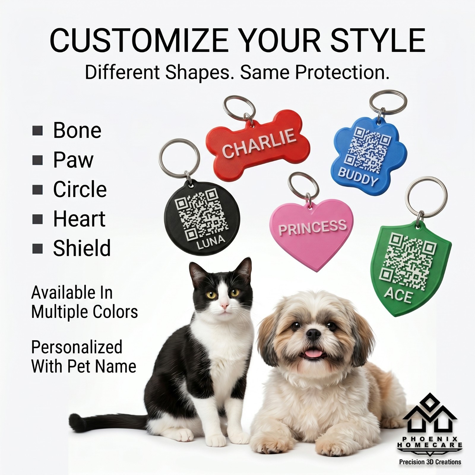 Custom QR Pet ID Tag Personalized Dog Cat Collar Tag Emergency Contact QR Code