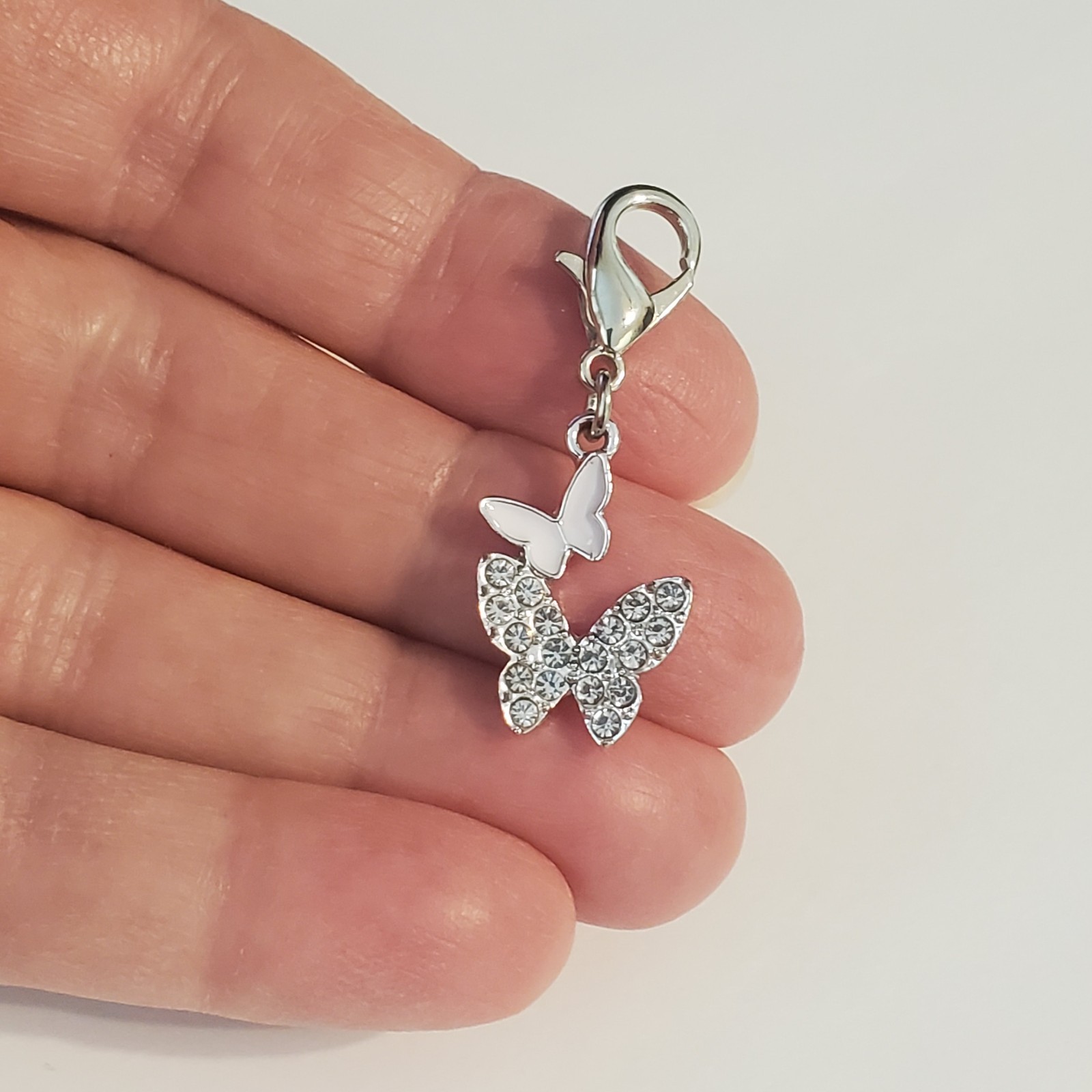 DOUBLE BUTTERFLY Charm ZIPPER PULL PURSE BAG WALLET JACKET JOURNAL BINDER JEWELS