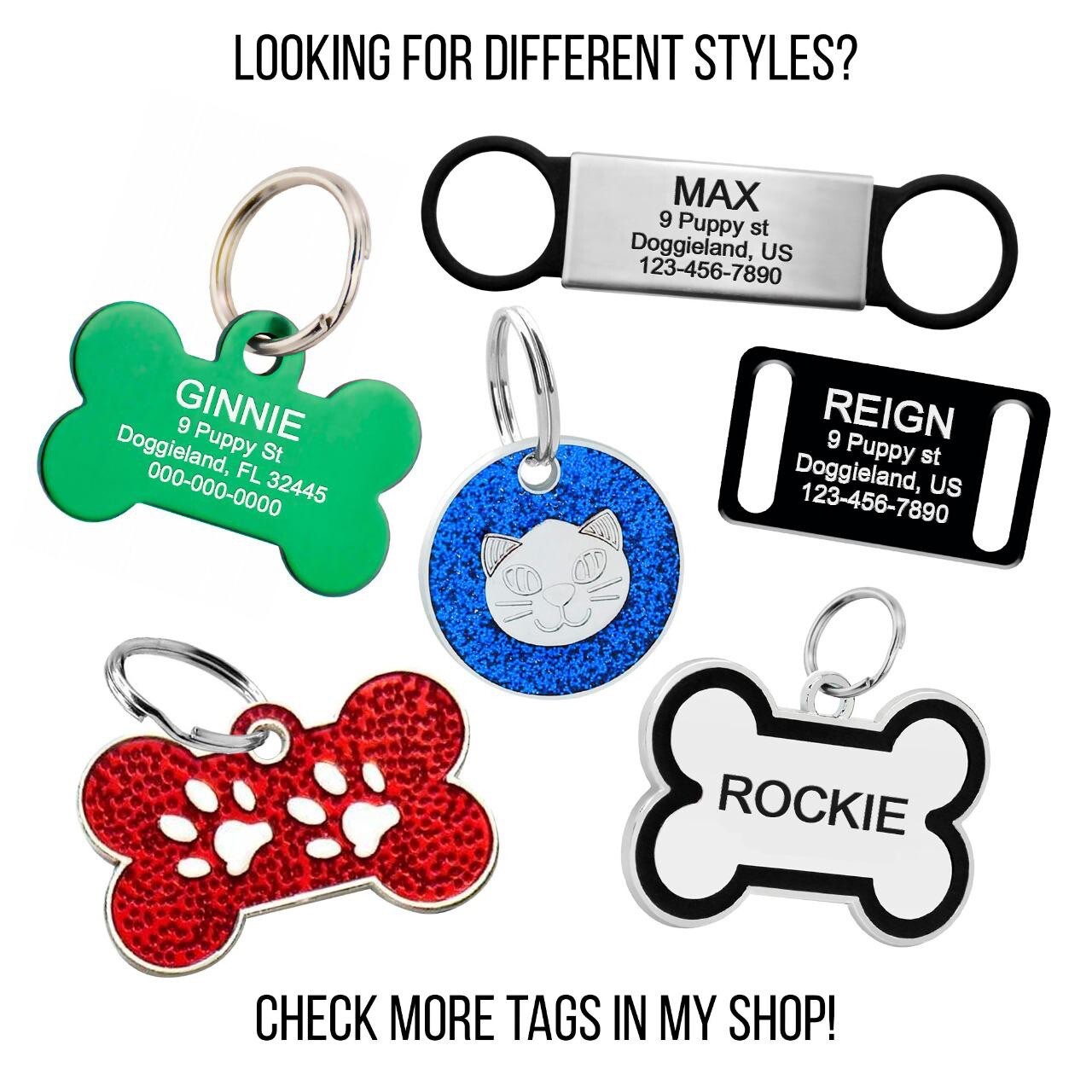Personalized slide on pet dog tags ID engraved name aluminum puppy cat collar