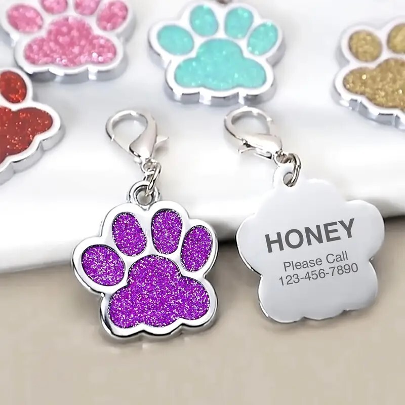 Cute Paw-Shaped Personalized Pet ID/Name Tags for Cats or Dogs – custom engraved