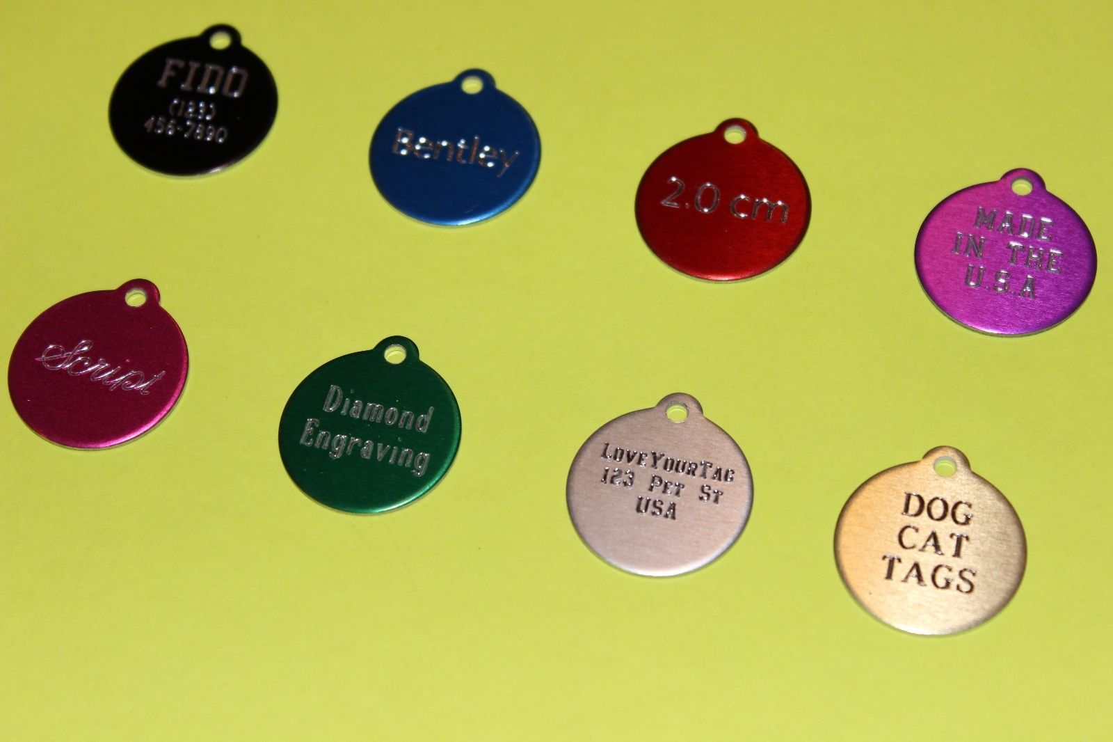 PET TAGS CIRCLE (2.0 CM) ID DOG TAG CUSTOM DIAMOND ENGRAVED 2-SIDED PERSONALIZED