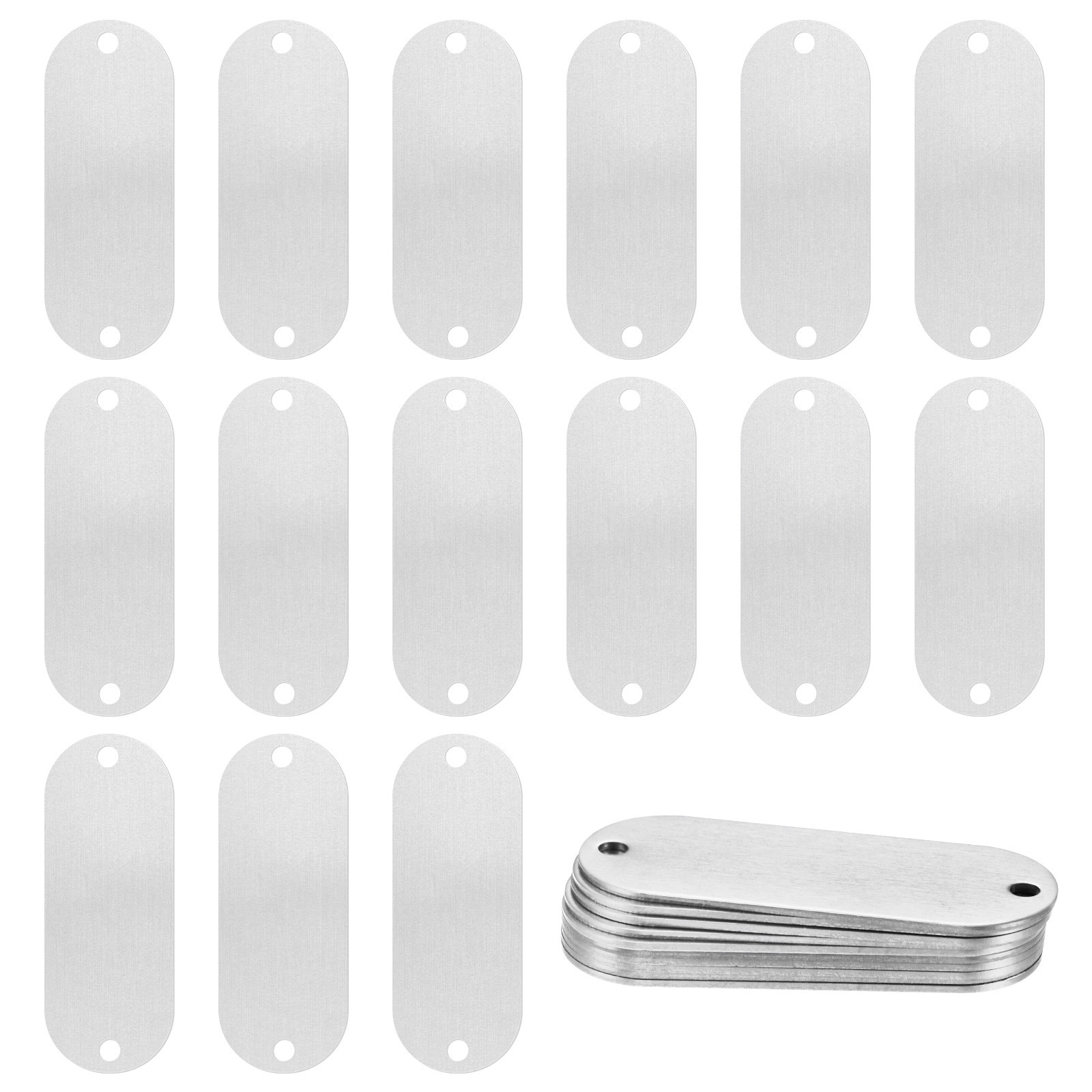 25-Pack 2″ x 0.75″ x 0.04″( L x W x T ) Blank Dog Tags [Silver, 2 Holes]