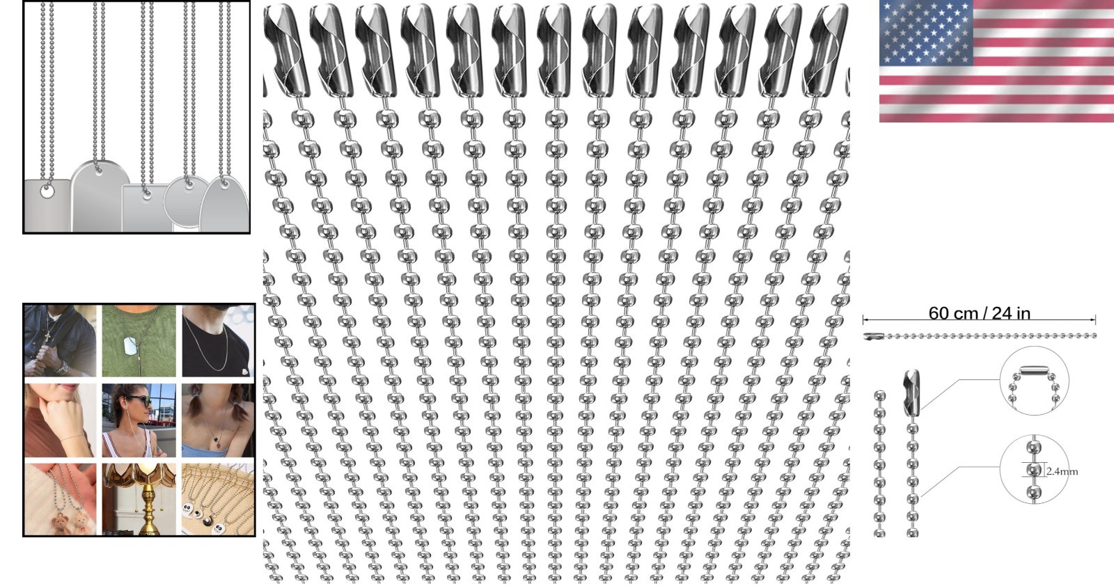 Craft Your Style: 50-Pack of 24” Long Beaded Necklace Chains for Jewelry Making