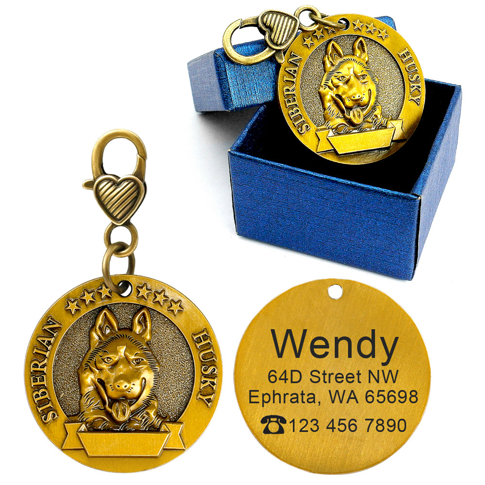 3D Personalized Dog Tags Dog Breeds Pet Name ID Free Engraved Brass for Collar