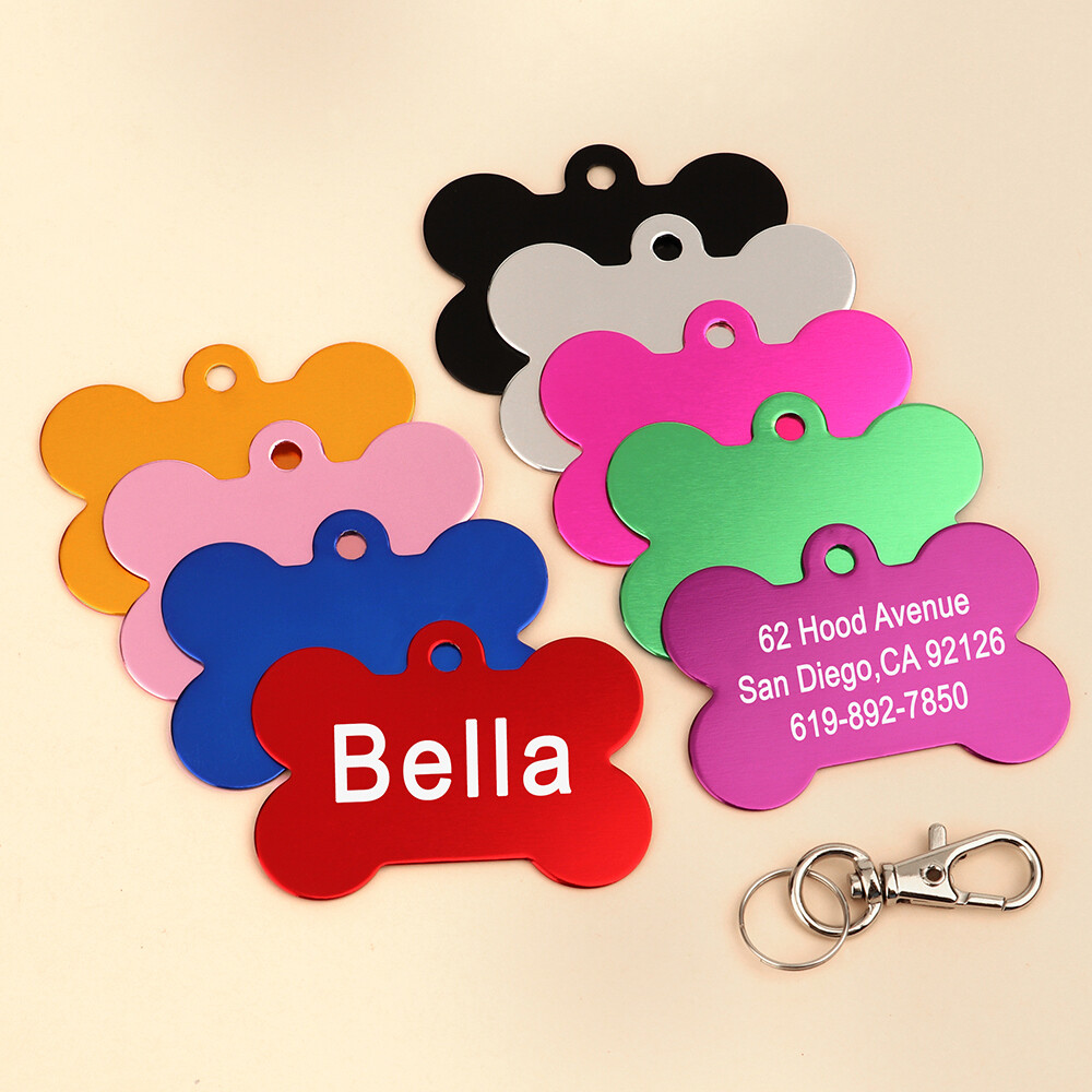 Personalized Pet ID Tags for Dogs Cats Bone Identification Collar Discs Engraved