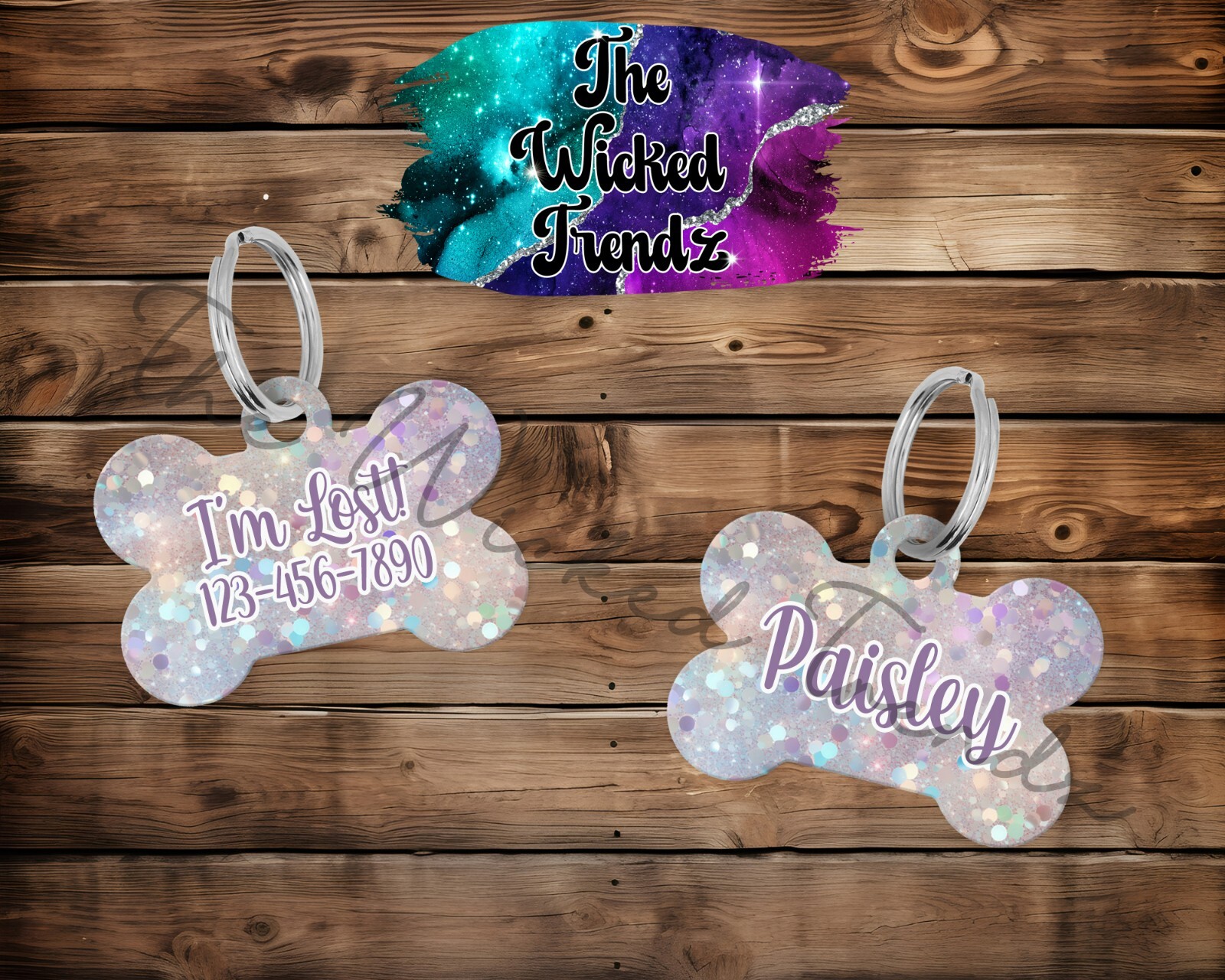 Cute Silver Pink Glitter Girl Dog Custom Personalized Pet Dog Name ID Tag