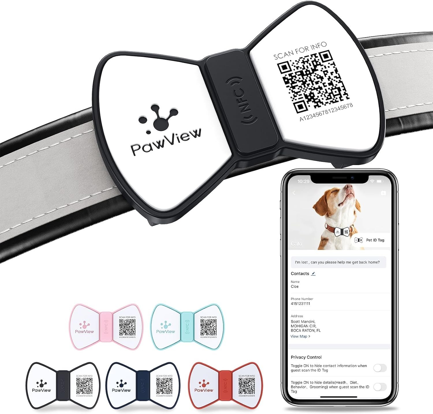 Smart Pet ID Tag, QR Code Dog Tag, No Subscription Fee, Waterproof Silent Sil…