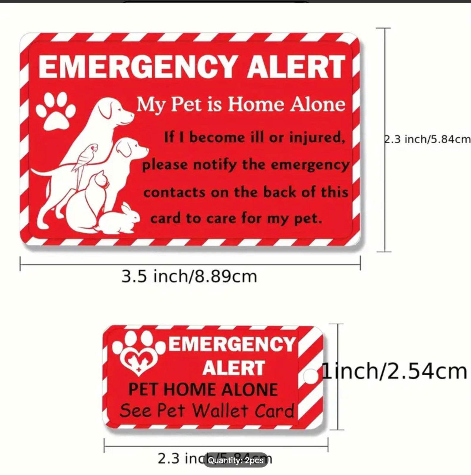 2-Piece Essential Pet Safety Kit -Emergency Alert Card for Wallet & Key Tag Set