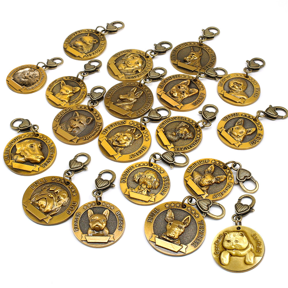 3D Personalized Dog Tags Dog Breeds Pet Name ID Free Engraved Brass for Collar