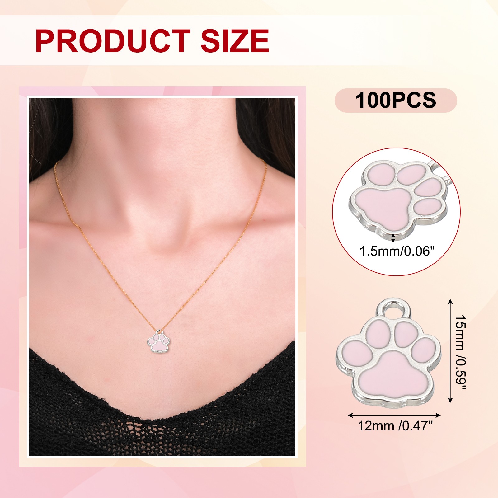 Enamel Paw Print Charm, 100Pcs Alloy Enamel Pendants , Pink/silver