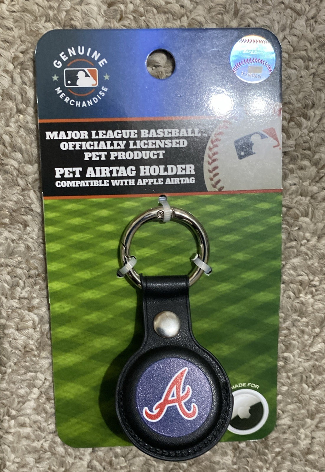 Pets MLB Keychain Apple Air Tag Holder for Dogs&Cats Leather “Braves”AirTag Case