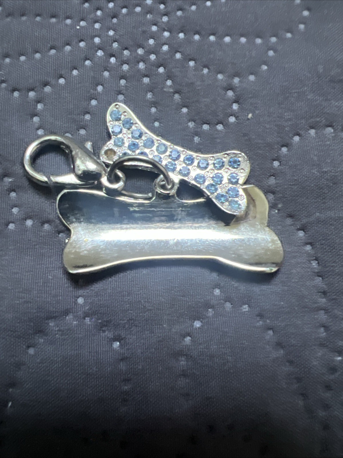 Blue Bone Crystal Dog or Cat Collar Charm, Zipper Pull, Purse Charm Pet Lovers