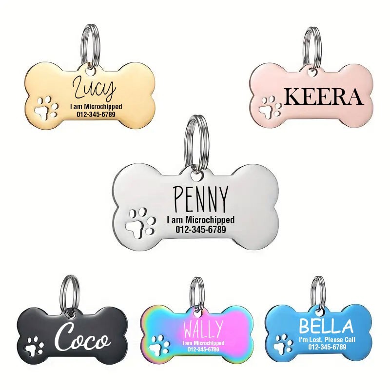 Personalized Bone Paw Print Dog Tag, Cat ID | Engraved Pet Tag