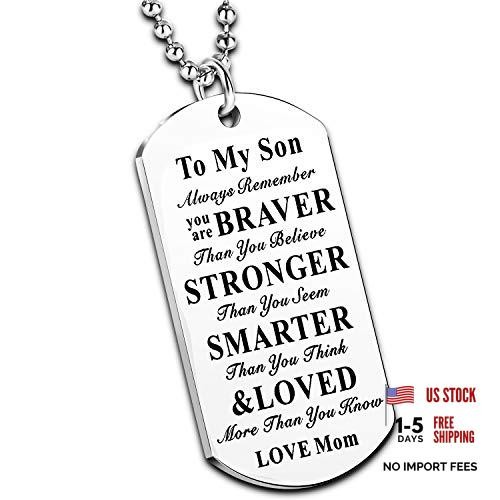 Inspirational Necklace for Daughter Son Gifts Dog Tag To My Son Love Mom