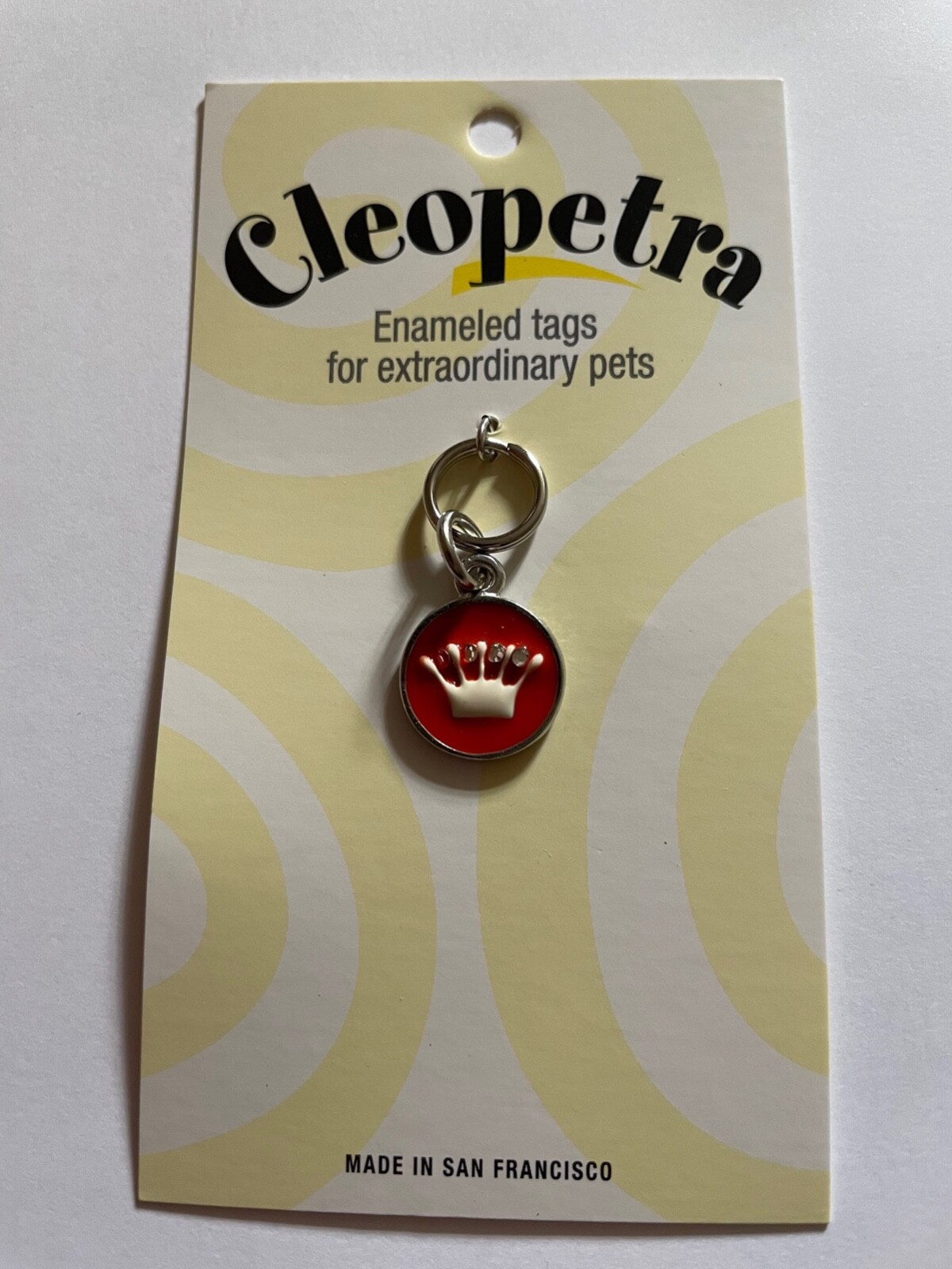 Dog or Cat Enamel Opaque Pastel Tag- Red Crown w/ Swarovski Crystal Collar Charm