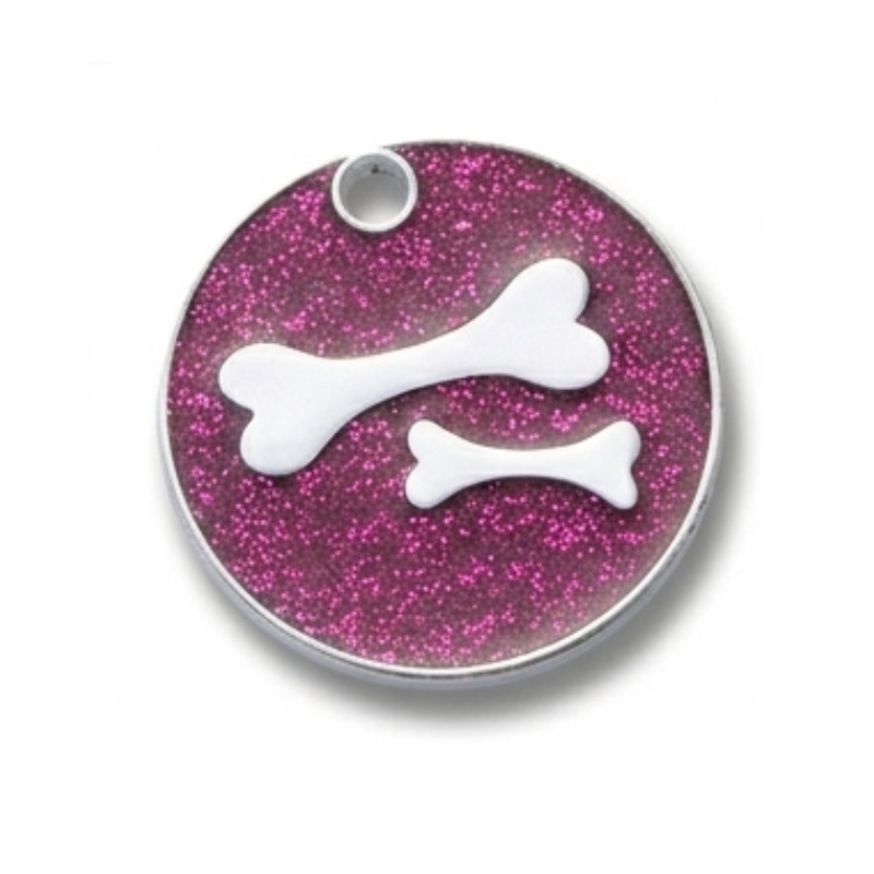 Personalized Pet ID Tag, Dog Tag, Cat Tag, Glitter double Bone Round Pet ID Tag