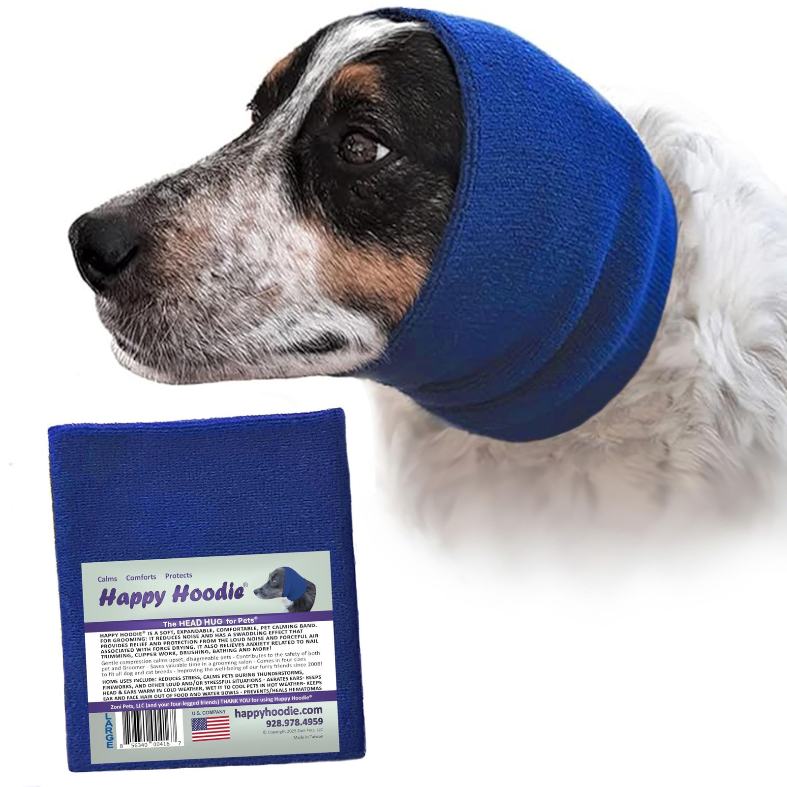 Happy Hoodie The Original Dog & Cat Calming Band – American Brand Large, Blue