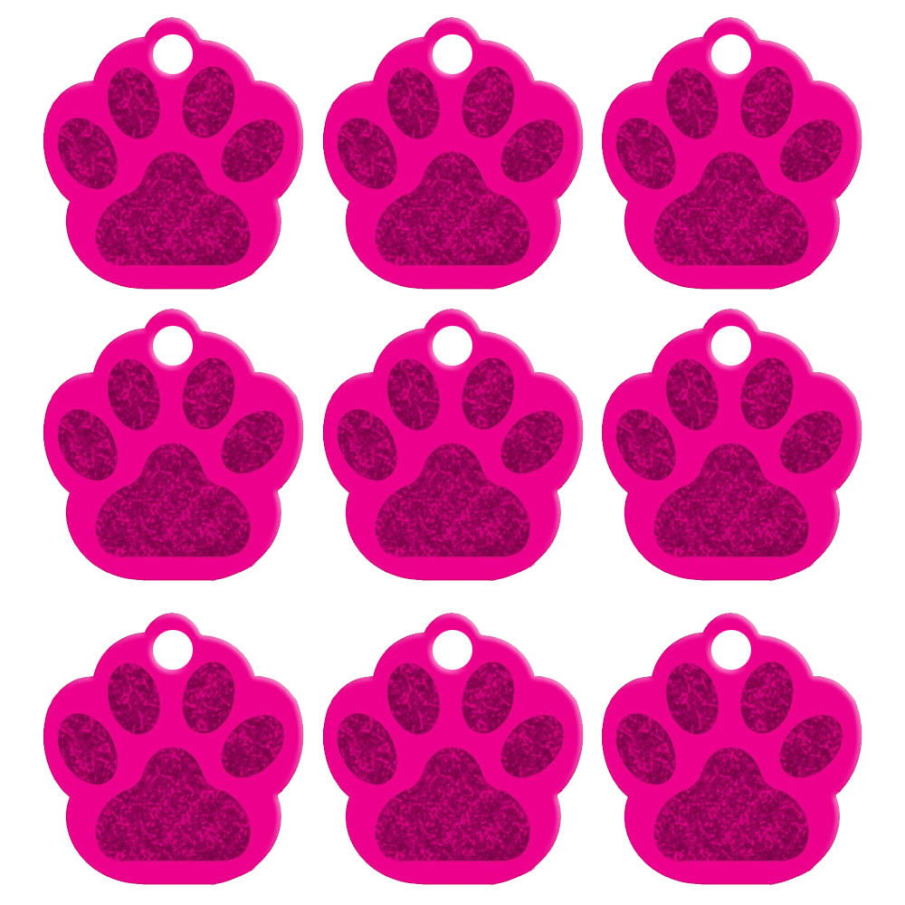 100pcs Wholesale Bulk Glitter Paw Dog Tags ALUMINUM Pet Puppy ID Tag 9 Colors